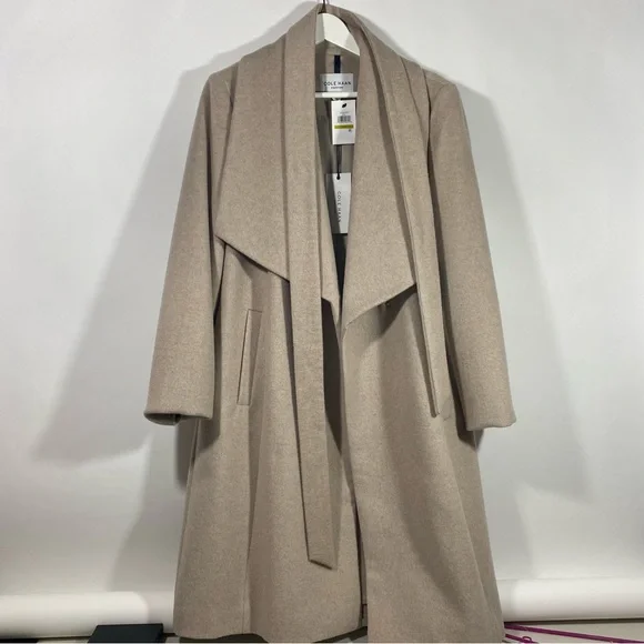 Cole Haan Slick Wrap Coat wool blend size 14 bone color - Picture 5 of 10